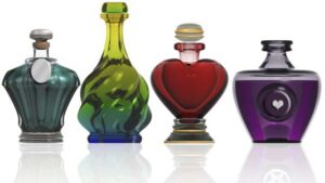 Potion bottles in different colors and shapes